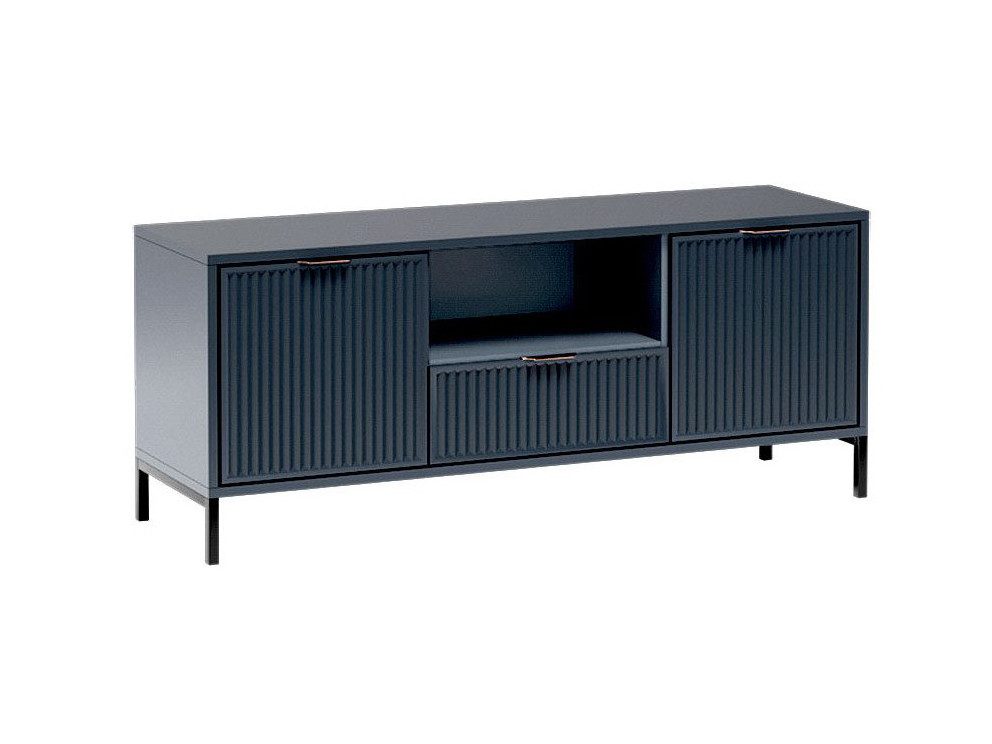 Beautysofa TV-Schrank TV-Lowboard LINNA LS‑3 – mit 2 Türen und einer Schublade mit Riffeloptik & Metallfüßen, 160 cm breit