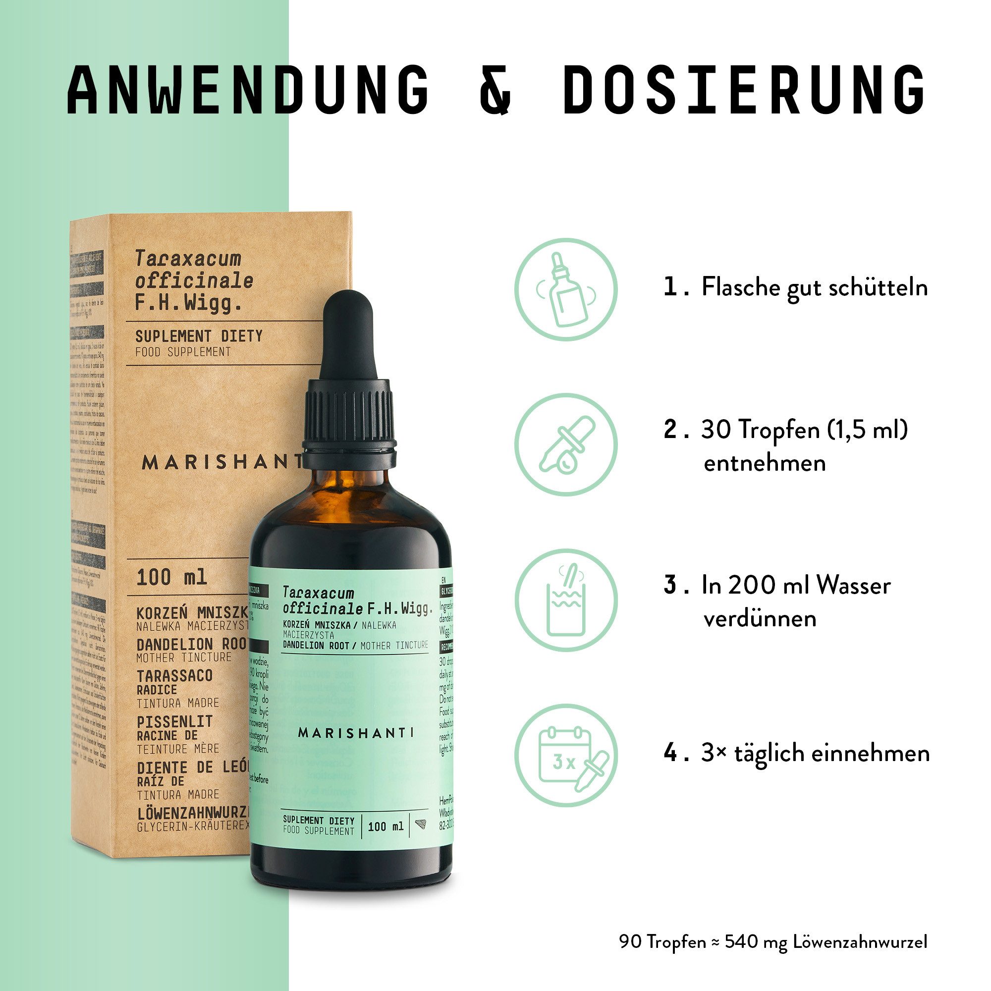 MARISHANTI Löwenzahnwurzel Extrakt – alkoholfreie Tropfen, bekannt aus der Pflanzenkunde (Taraxacum officinale) à 100 ml, – Vegan
