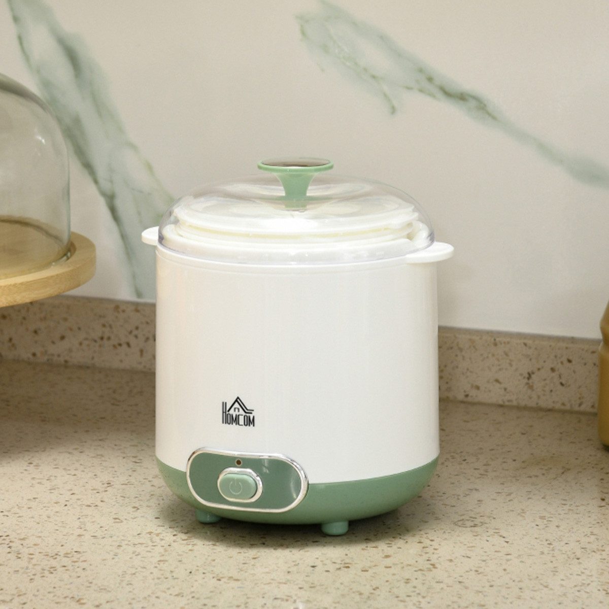 autolock Joghurtbereiter Joghurtbereiter mit 2 Gläsern, Sieb, Deckel Joghurtmaschine 20W, 1,5 L Joghurt-Maker für 3–5 Personen 19,5x17,5x21,4 cm Weiß