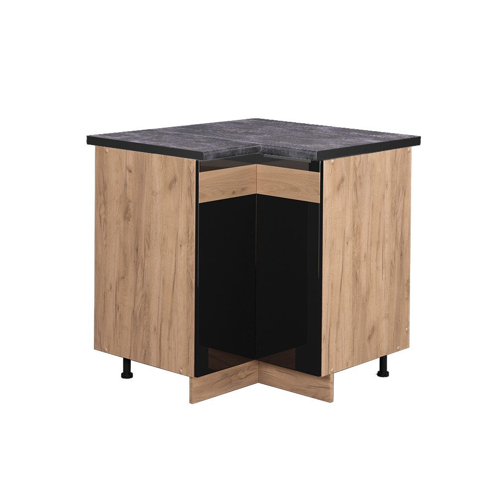 Vicco Eckunterschrank Fame-Line, Schwarz Eiche hochglanz/Goldkraft günstig online kaufen