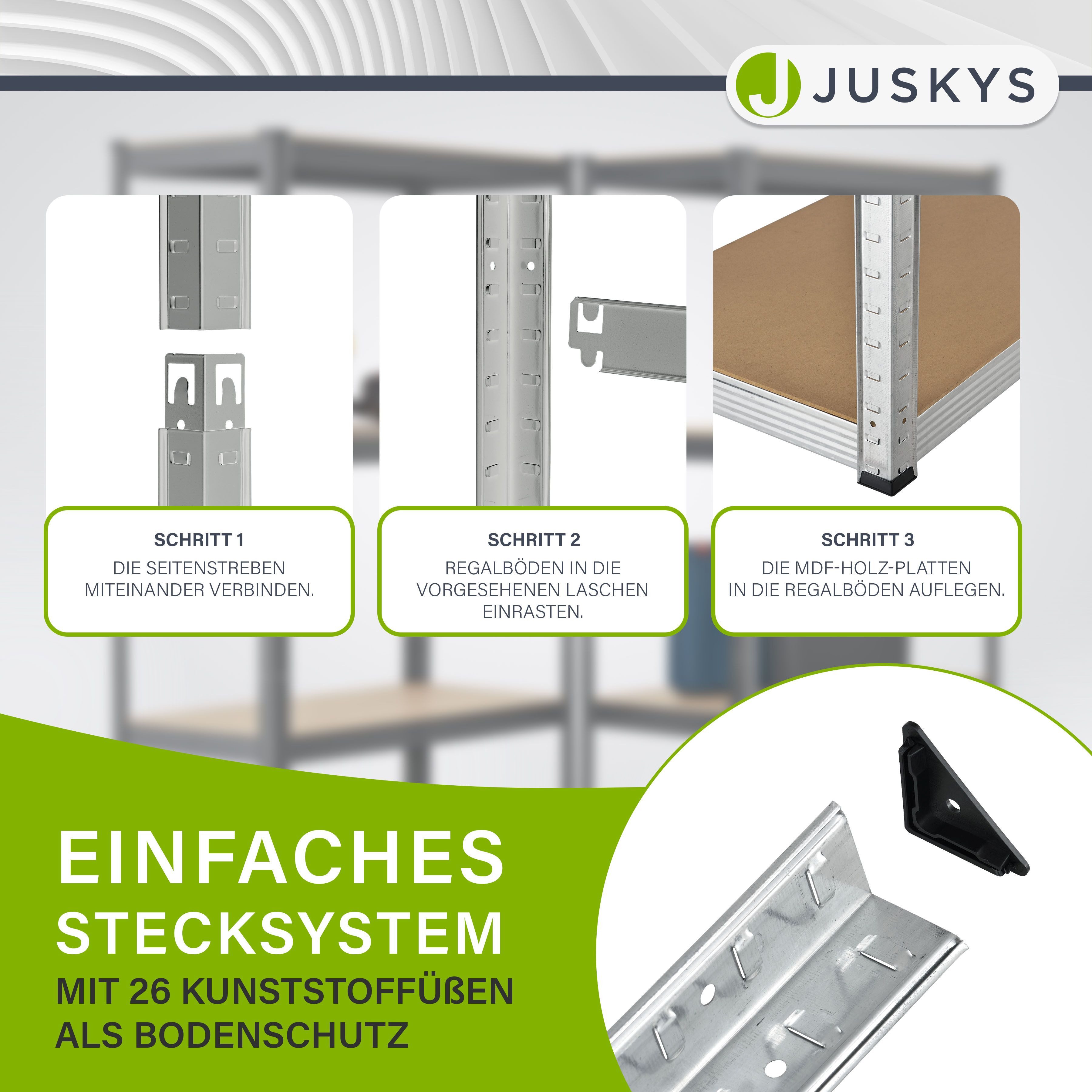 Juskys Schwerlastregal 3er Regalsystem, Kunststofffüße gegen Kratzer, flexibel aufbaubar