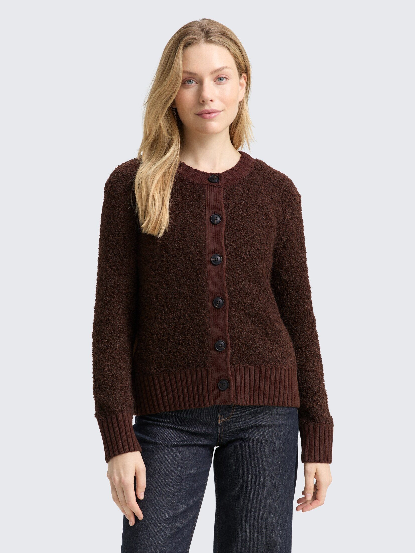 TOM TAILOR Cardigan Pullover & Strickjacken Bouclé Cardigan mit Wollanteil günstig online kaufen