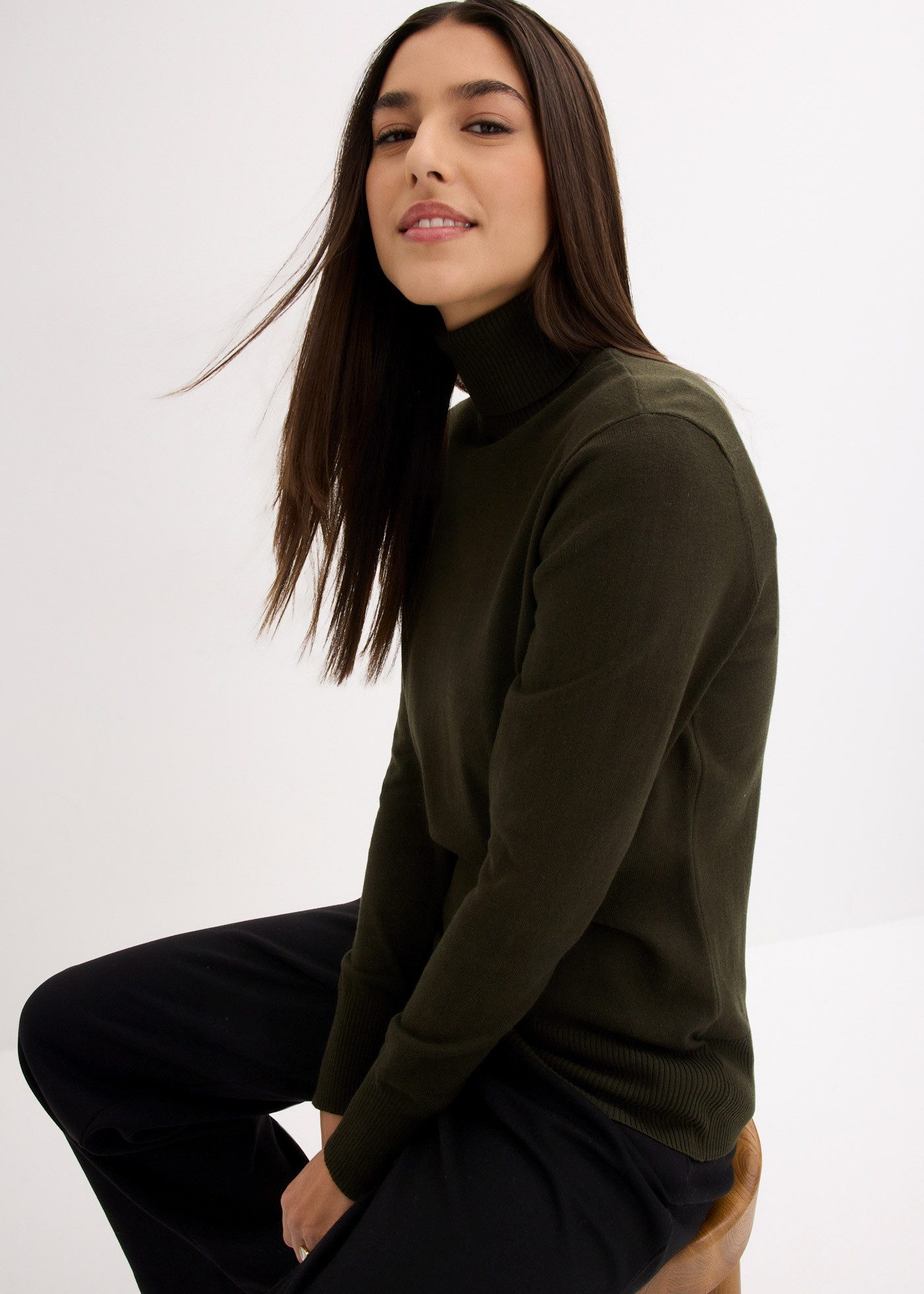 bonprix Rollkragenpullover aus Baumwollmischung, mit hohem Rollkragen, schmale Passform