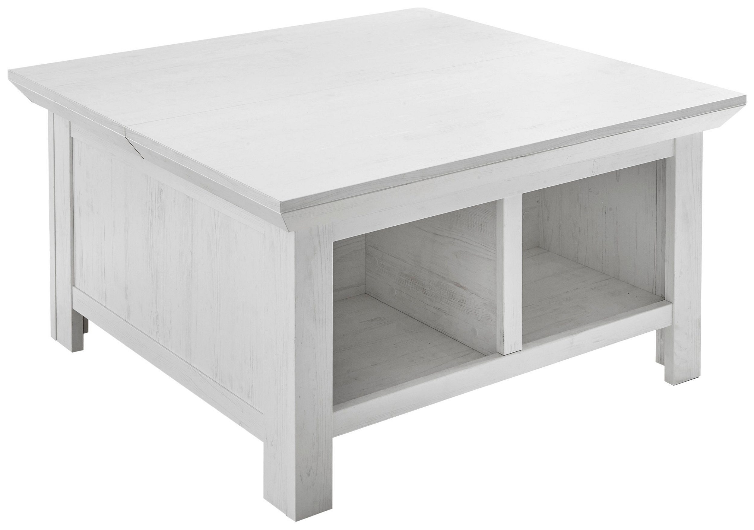 99rooms Couchtisch Liliann Weiß (Wohzimmertisch, Beistelltisch), mit Fächern, Stauraum unter Tischplatte, klappbar, Landhausstil