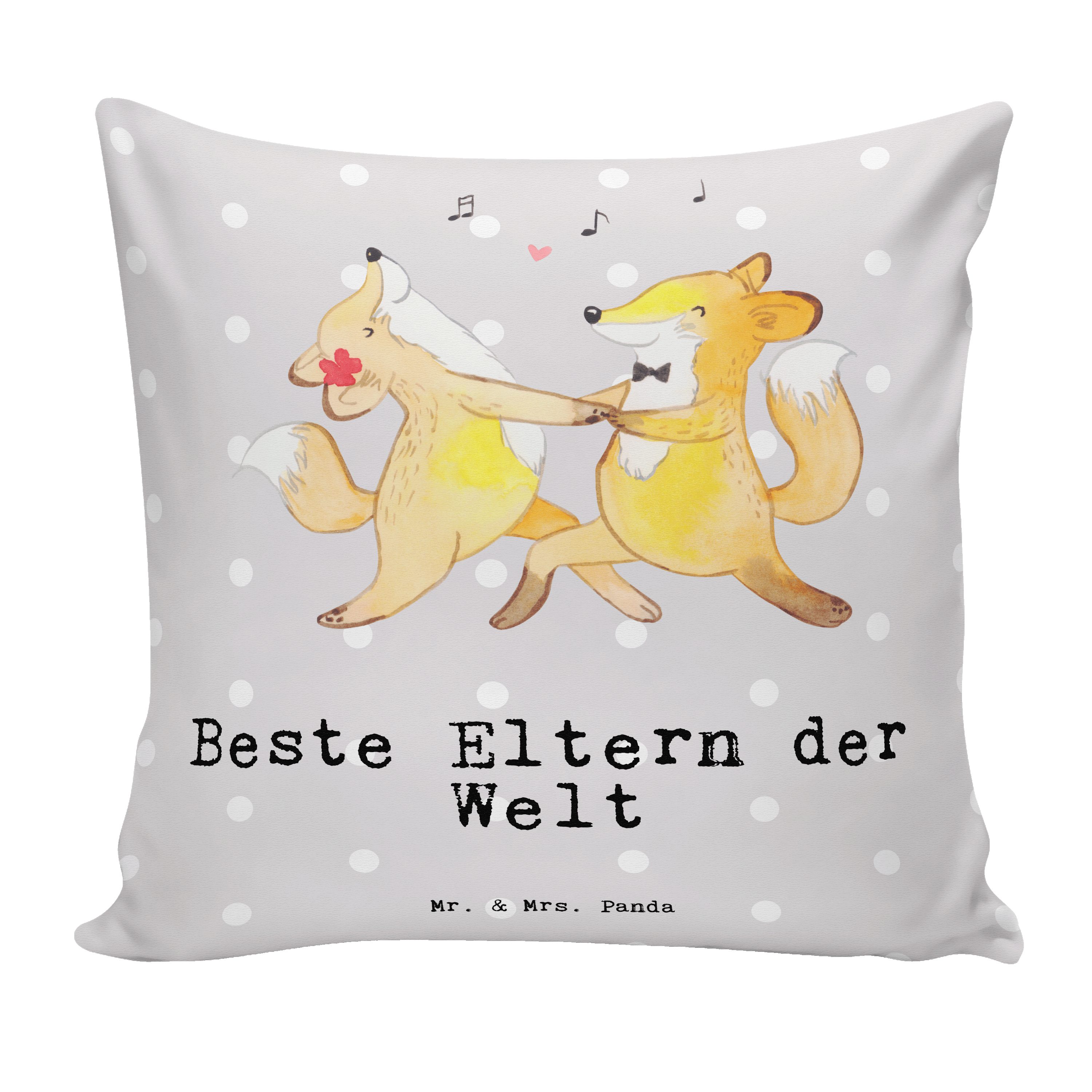 Mr. & Mrs. Panda Dekokissen Fuchs Beste Eltern der Welt - Grau Pastell - Geschenk, Schenken, Fami