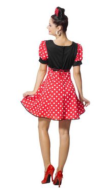 Karneval-Klamotten Kostüm Damen Minnie Maus-Kostüm, Maus Kleid für Damen in rot mit weißen Punkten
