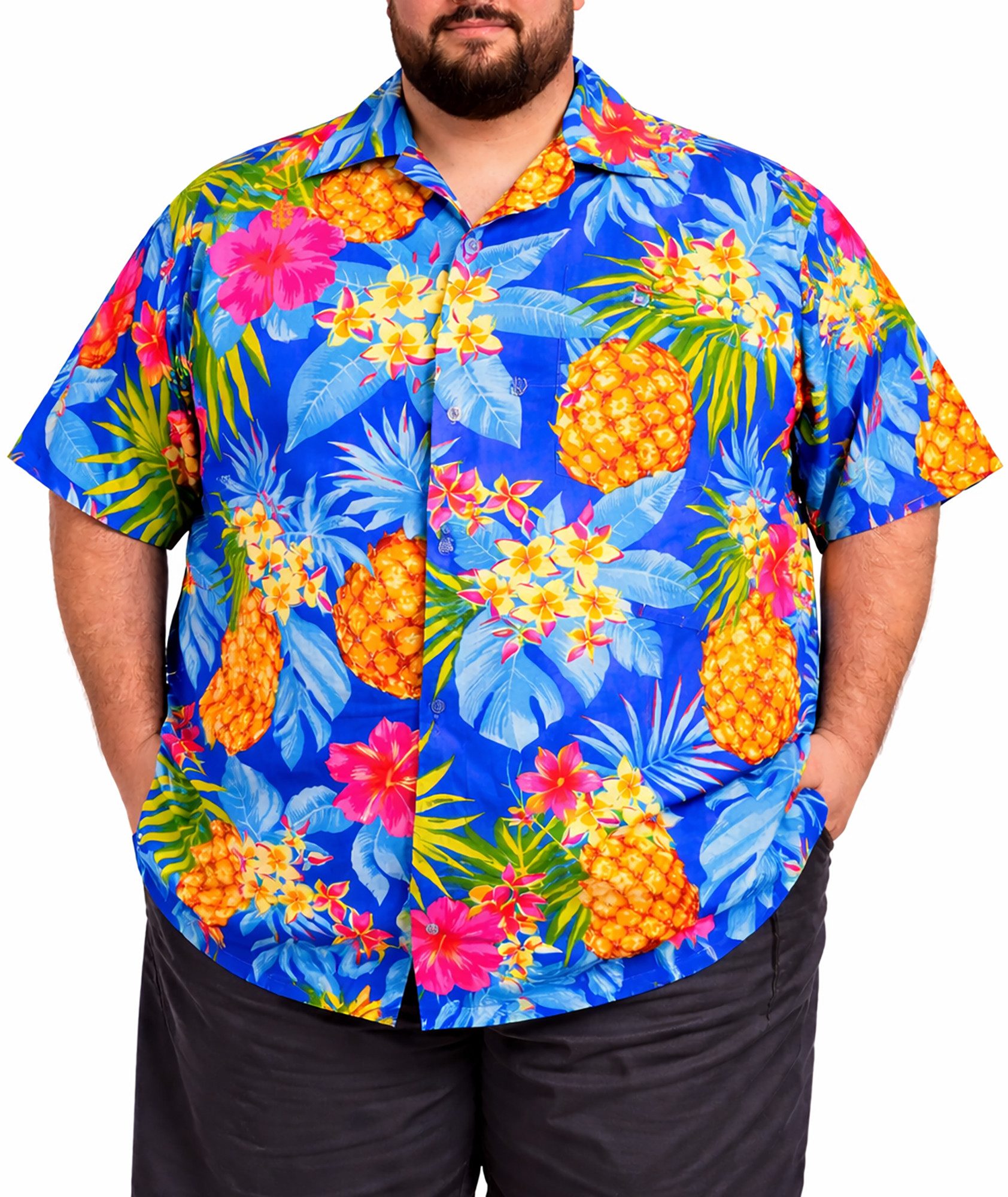 King Kameha Hawaiihemd Pineapple Übergrößen 7XL-12XL Sommerhemd Herren Kurzarm Front-Tasche