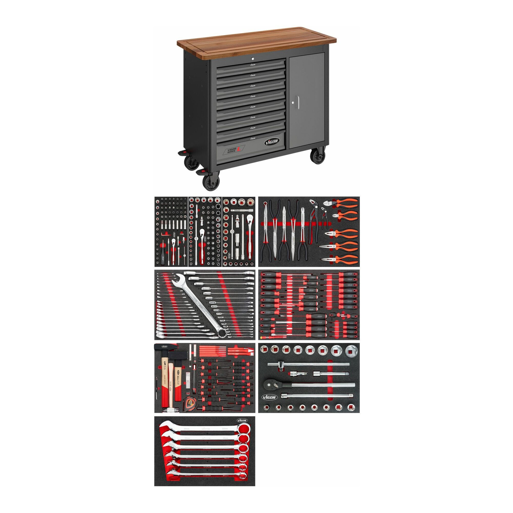 VIGOR Steckschlüssel VIGOR Mobile Werkbank SeriesL, mit Sortiment, V4813/NKW, 336-teilig