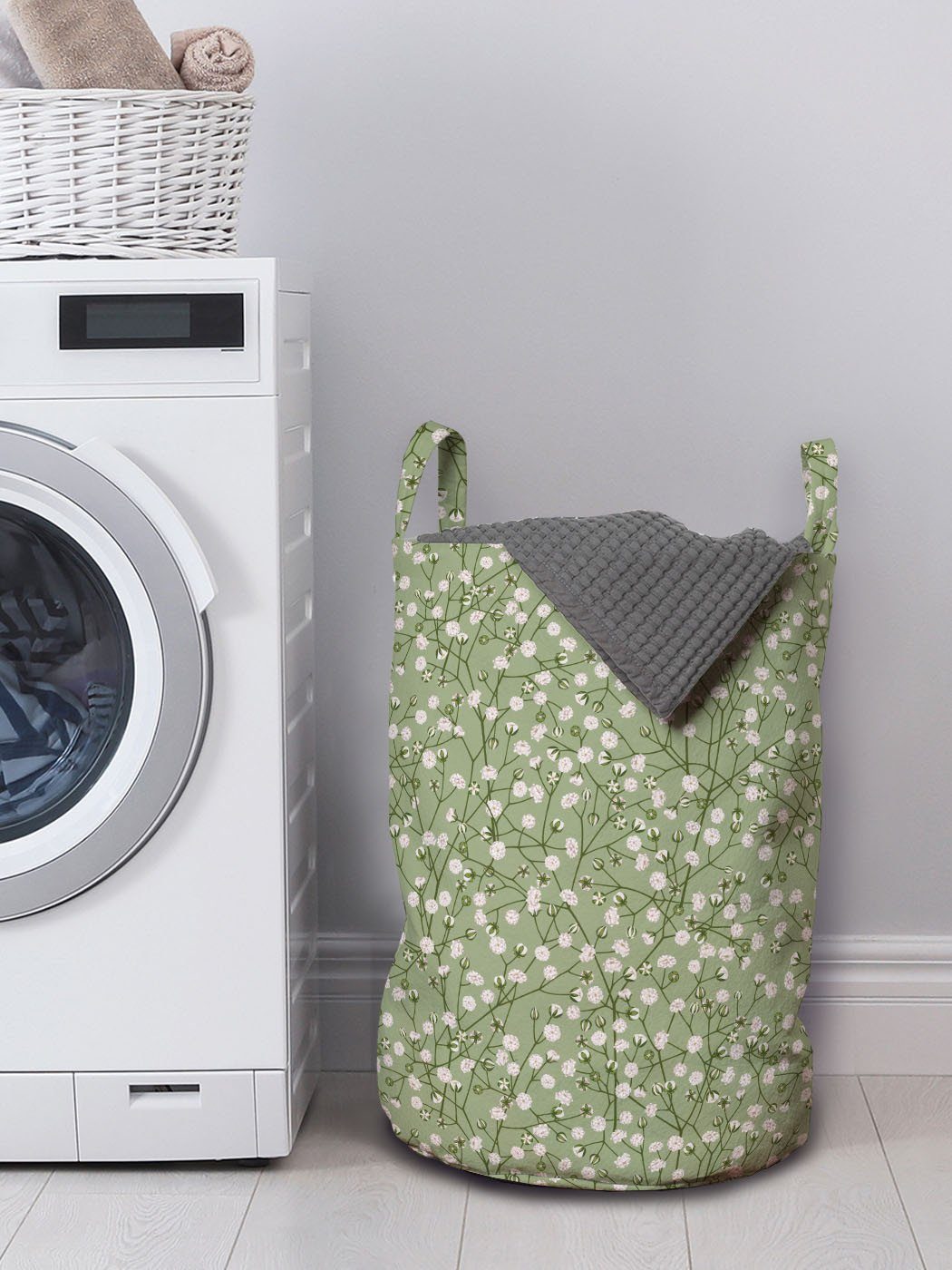 Abakuhaus Wäschesäckchen Wäschekorb mit Griffen für Waschsalons, Kordelzugverschluss Rosa Natur Frühlings-Blüten-Muster