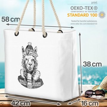 VOID Strandtasche (1-tlg), Lama Tier Zeichnung Lama Alpaka Reiten Grafik Märchen Zeichnung Kinde