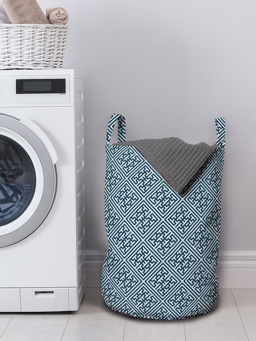 Wäschekorb Griffen Kordelzugverschluss Waschsalons, Abstrakt Wäschesäckchen Abakuhaus für Täuschungs-Labyrinth mit