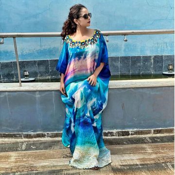 RUZU UG Dirndl Plus Size Tunika Damen Resort Print Cover Up Strandkleid geknöpftes (1-tlg)