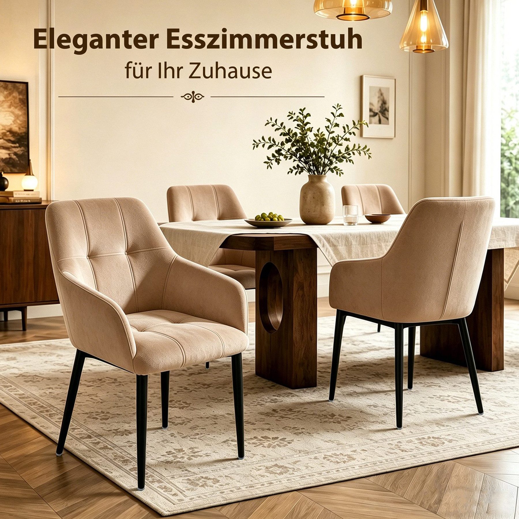 Hoolamyie Esszimmerstuhl Stuhlset – Polsterstuhl aus Samt mit Armlehnen, stabile Metallbeine (4 St), Samt-Polsterstühle, 7,5 cm Polsterung, bis 150 kg belastbar