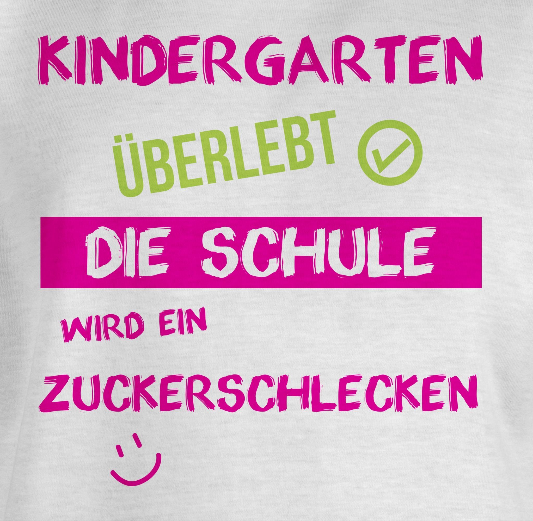 Kindergarten T-Shirt überlebt Weiß Emoticon Einschulung rosa Mädchen 3 Shirtracer
