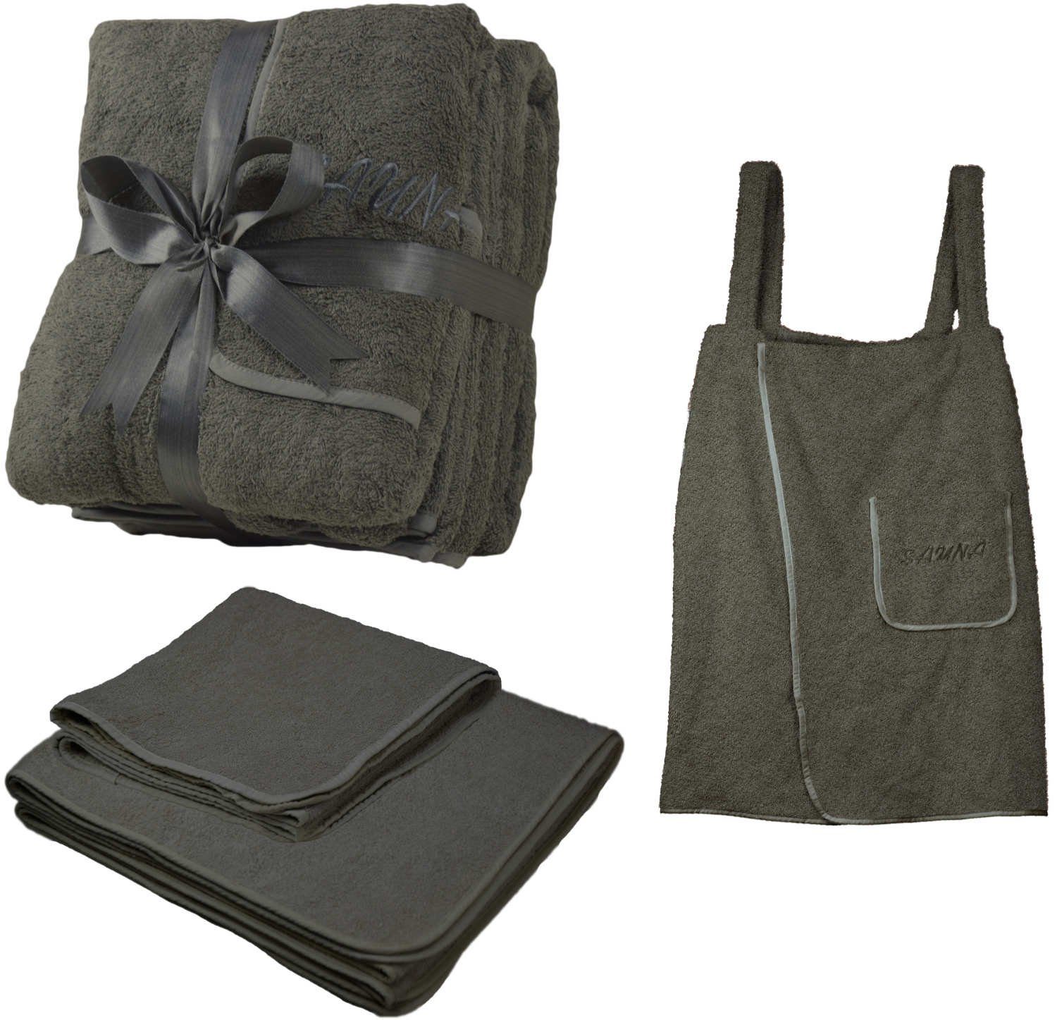 EXKLUSIV HEIMTEXTIL Saunatuch Sauna Set 3-Teilig Frottee Saunakilt Saunatuch Saunahandtuch, Frottee (Set, 3-St), Set