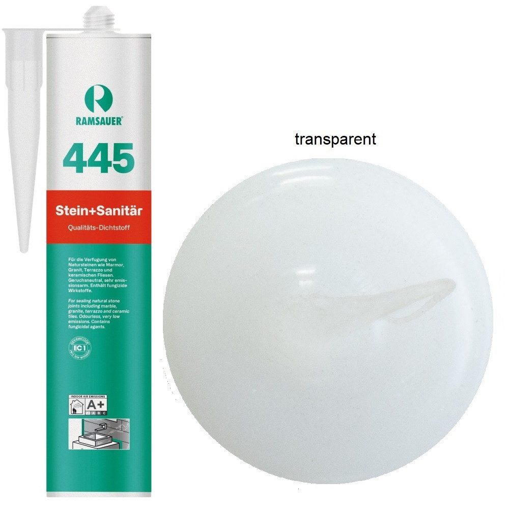 Ramsauer Dichtstoff Ramsauer 445 Stein und Sanitär 1K Silikon Dichtstoff 310ml Kartusche, gebrauchsfertig, UV beständig, neutral vernetzend, schnellhärtend, pilzhemmend