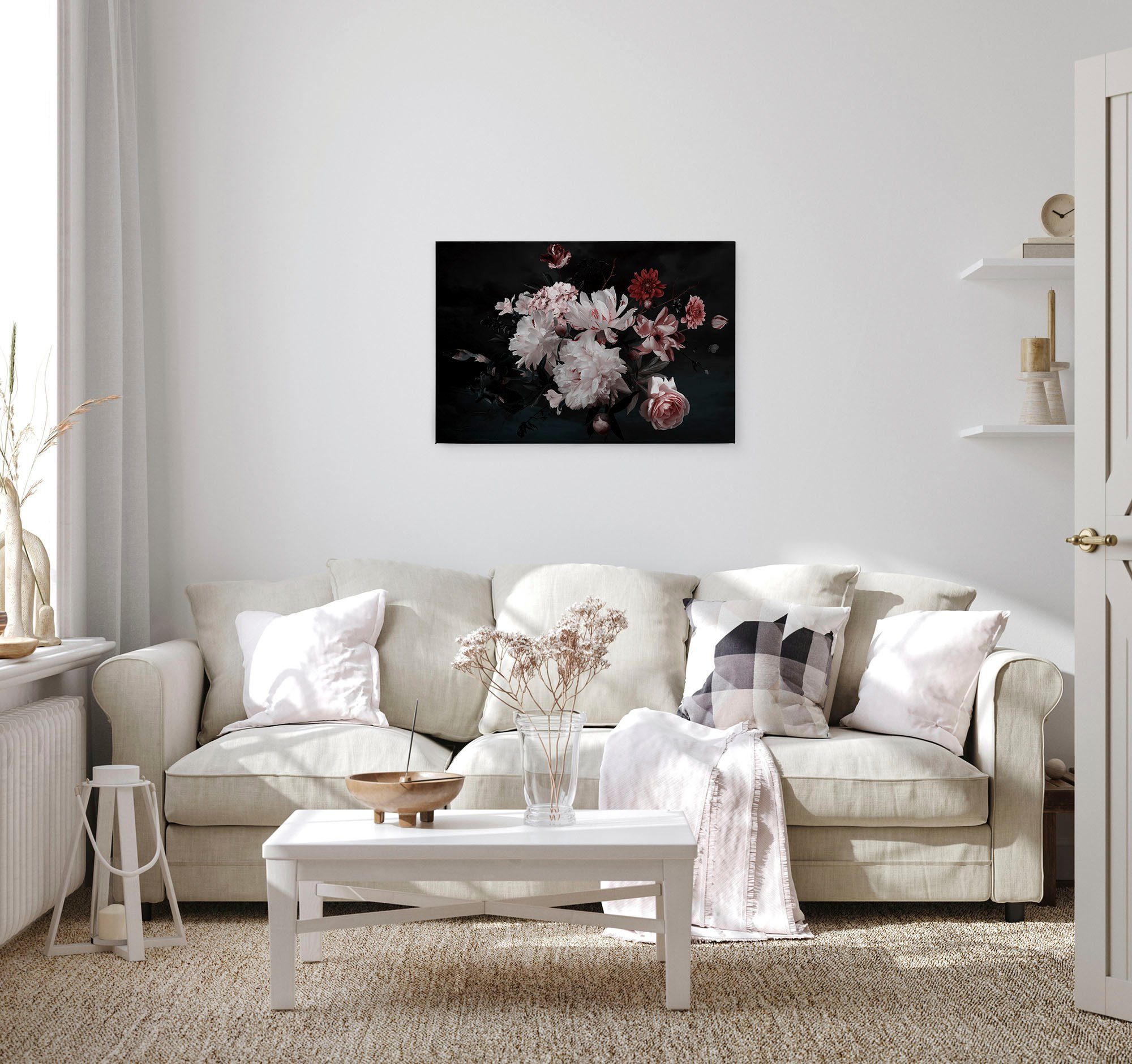 St), Romantische Création weiß, Blumen, Bild (1 Flowers, Leinwandbild Of rosa Blumen Keilrahmen A.S. schwarz, Blunch Rosen