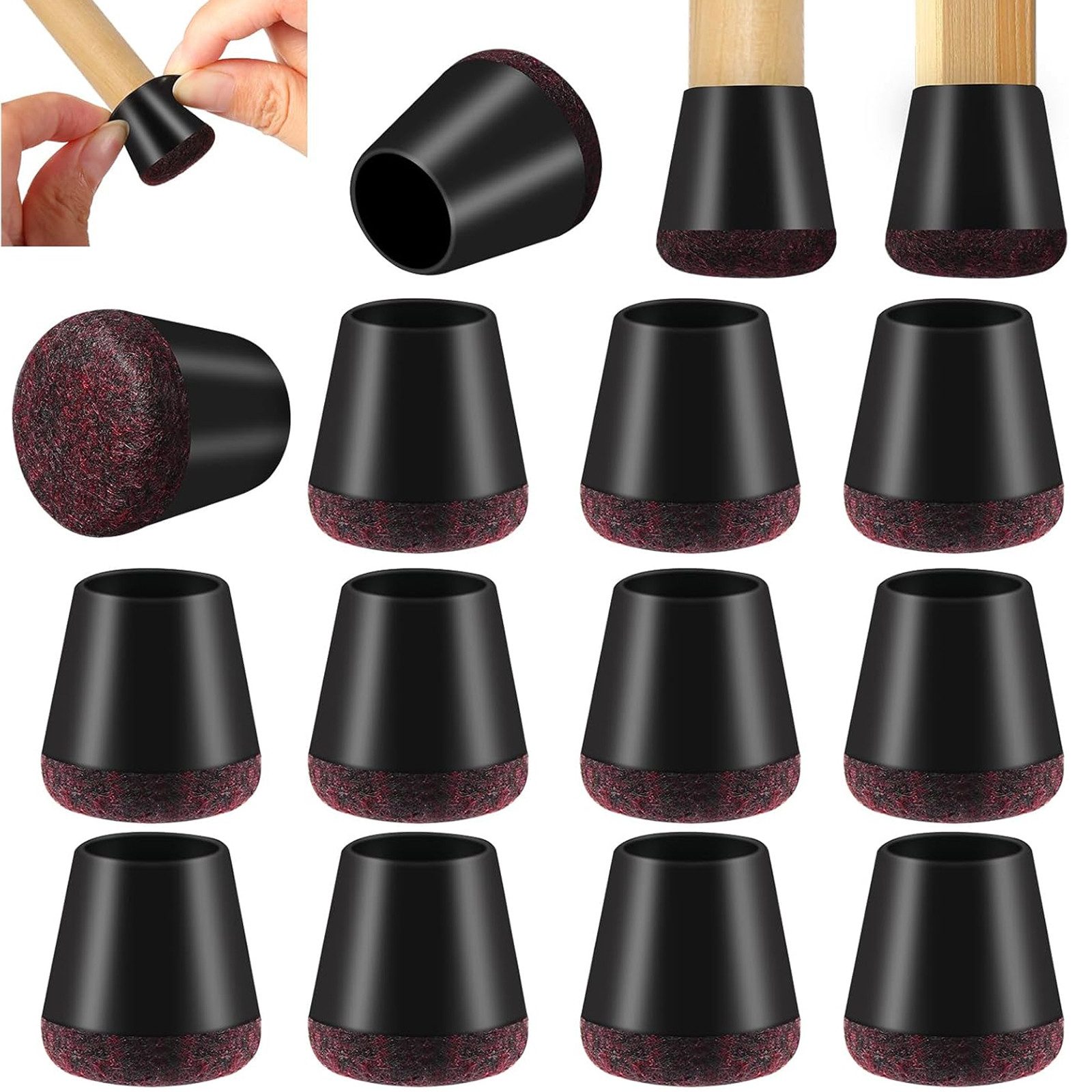 BlingBin Stuhlsocke Stuhlbeinkappen mit Filz, Silikon-Stuhlbeinschoner für Möbelbeine, (40er Set, 40 St), Stuhlbeinschoner für runde Möbelbeine 15–18 mm, Bodenschutz