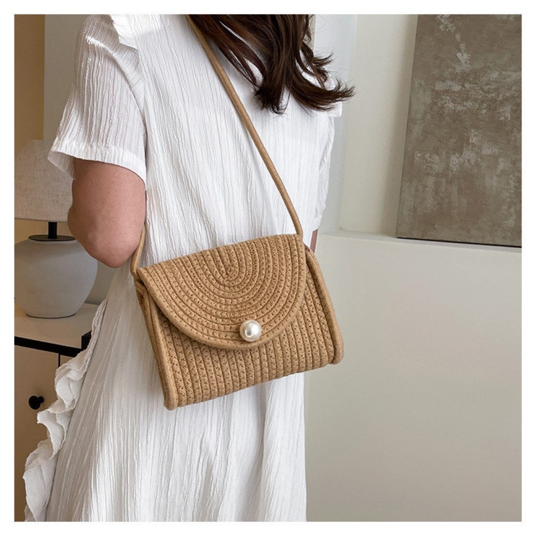 Bwecuy Umhängetasche Strohtasche Damen Boho Handytasche Vintage Strandtasche Clutch, Strand Handtasche Crossbody Tasche für Damenreisen und Urlaub