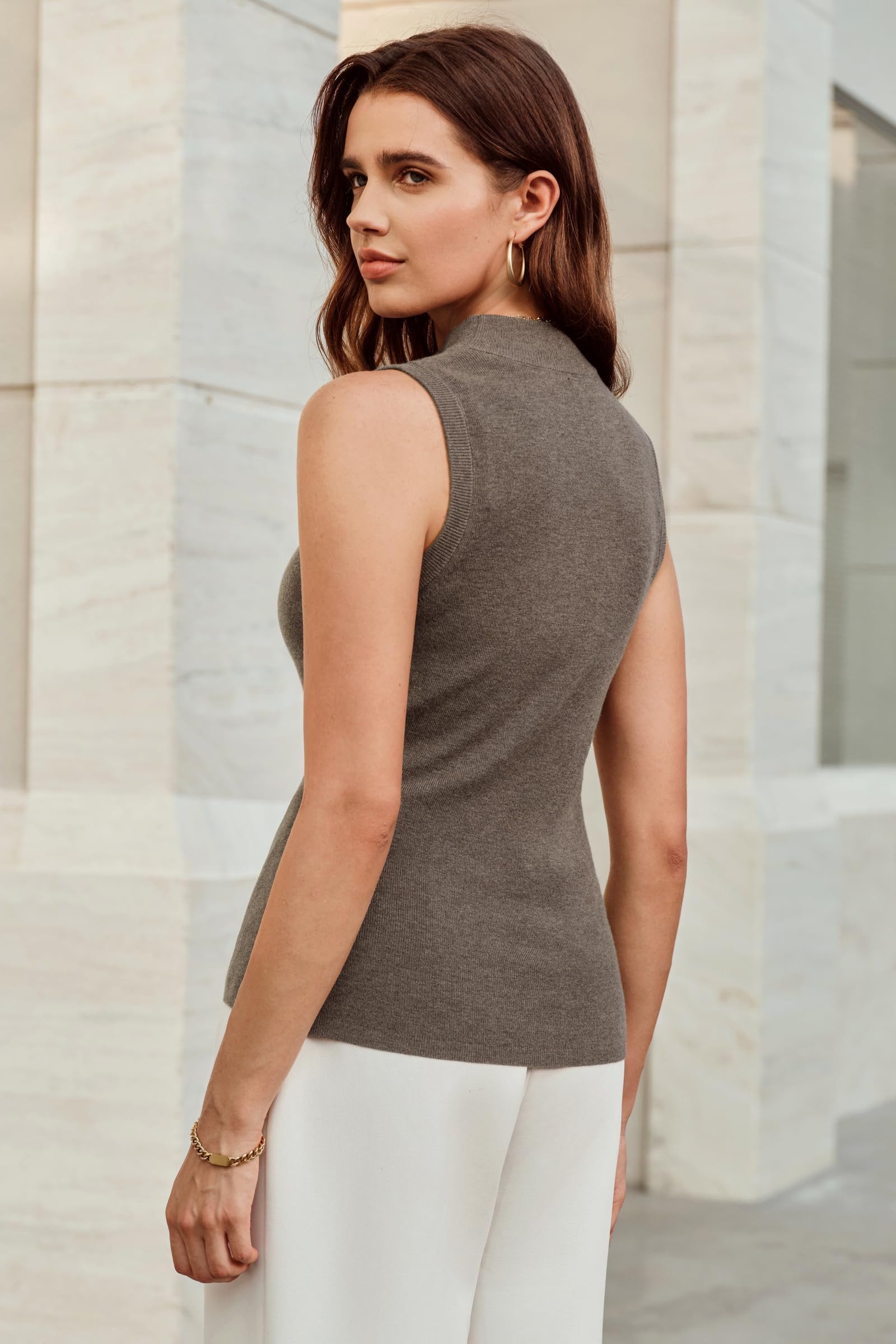 Arach&Cloz Tanktop Damen Wolle Blend Ärmellos Tank Top Pullover Freizeit Business Oberteile – Bild 5 von 5