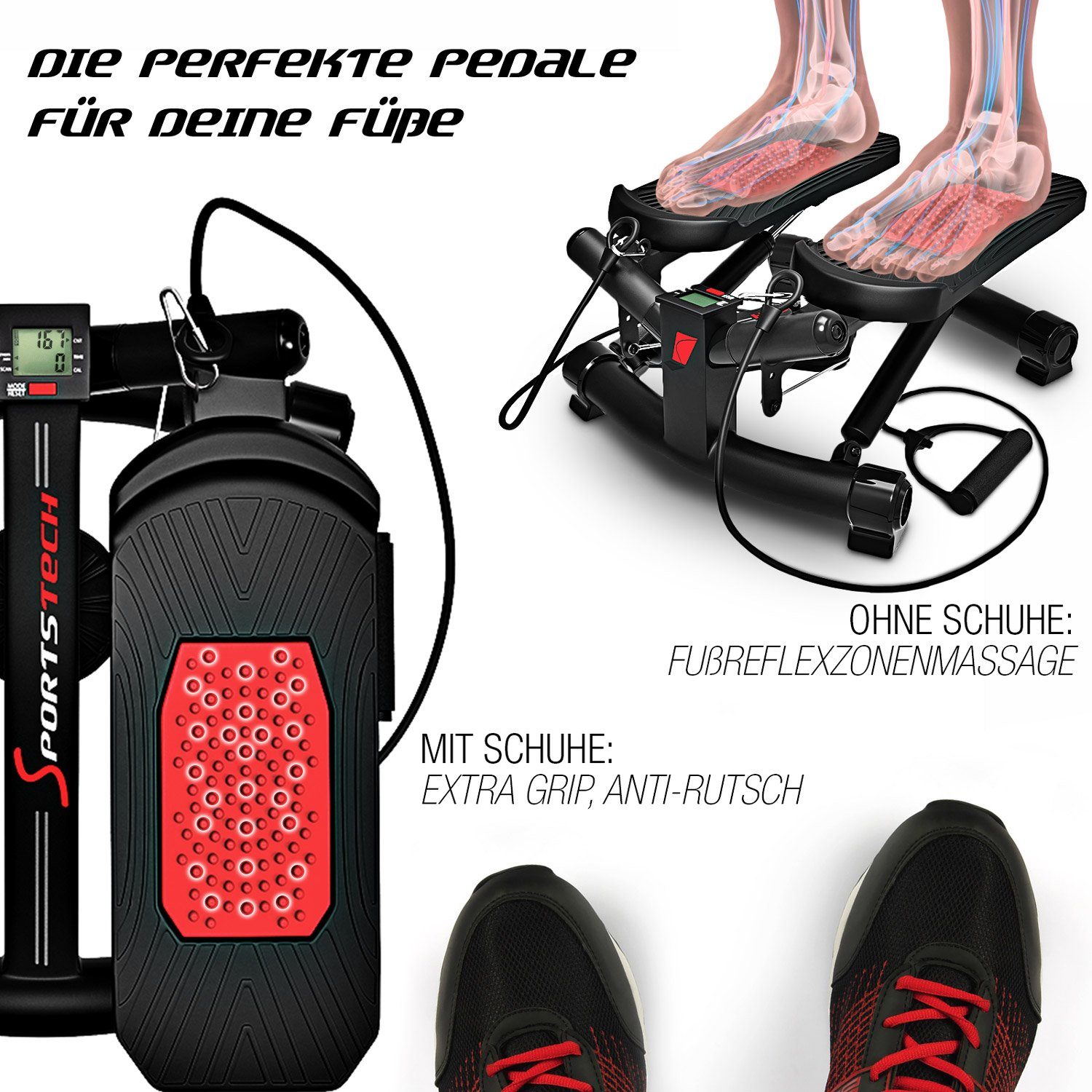 Sportstech Mini-Stepper STX300, 2in1 Multifunktion, Power Ropes & Swing-Funktion
