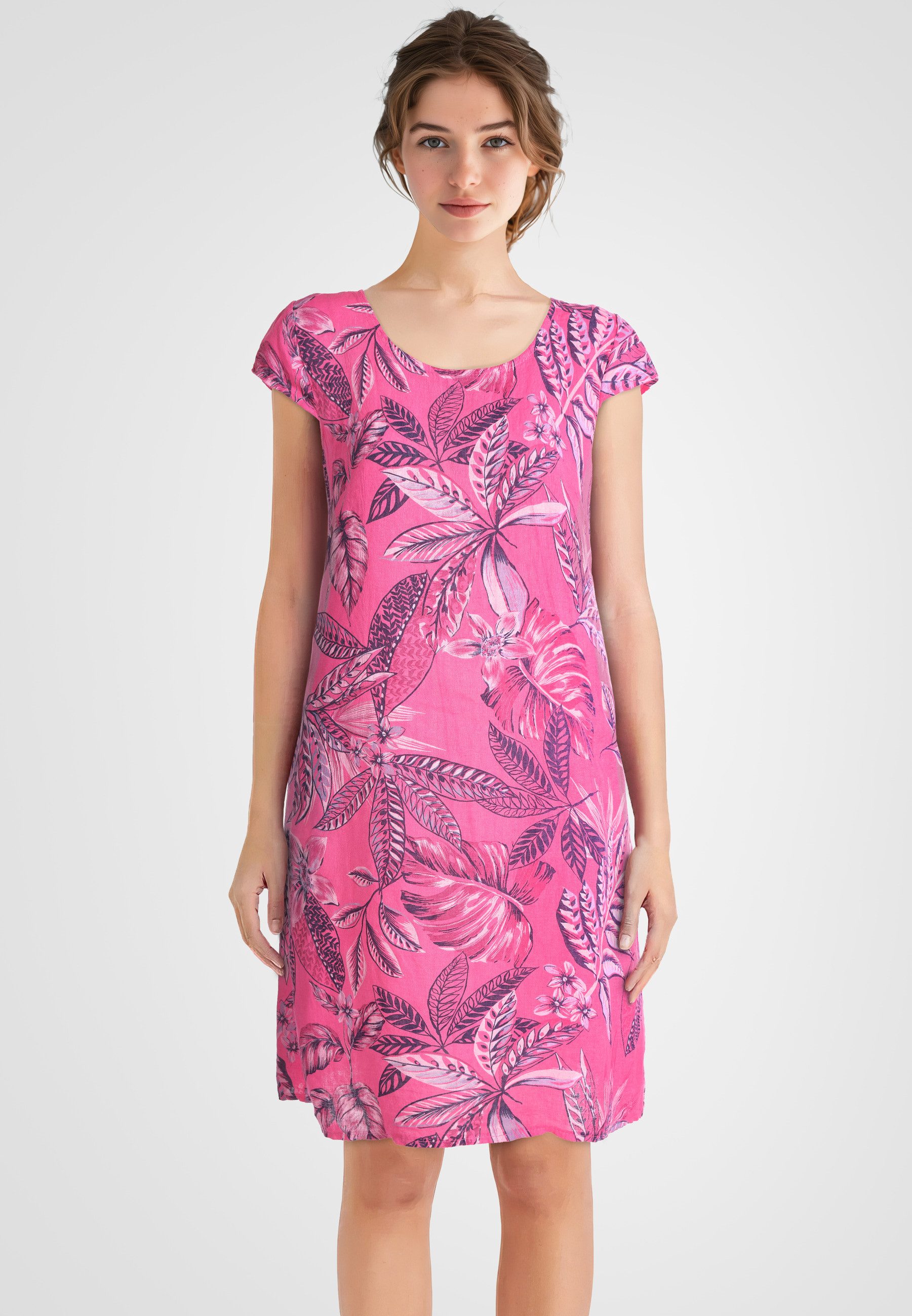 PEKIVESSA Sommerkleid Leinenkleid knielang kurzarm mit günstig online kaufen