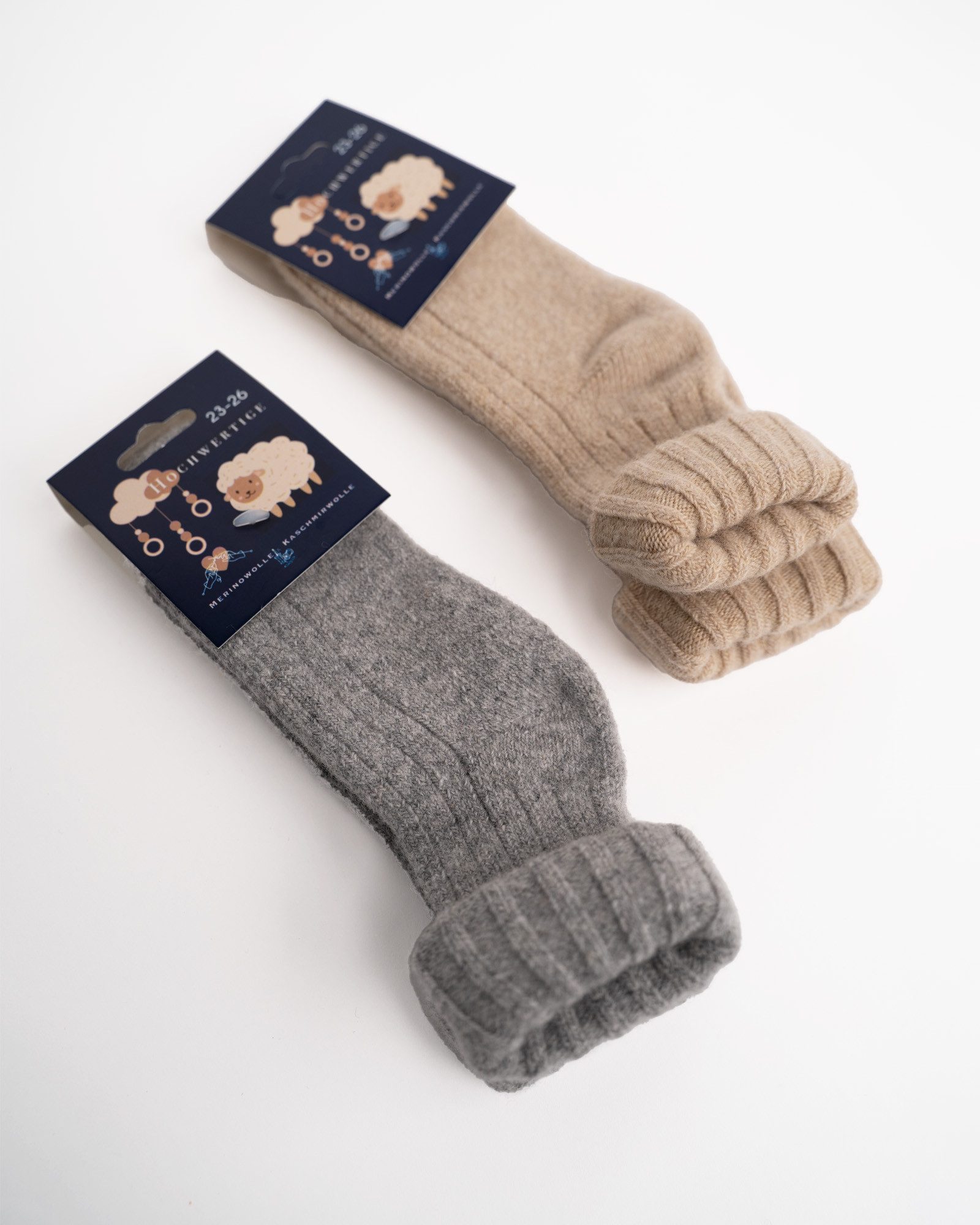 HomeOfSocks Umschlagsocken Baby Wollsocken Merino Kaschmir, Umschlagsocke Extra weich im 2er Pack Beige und Grau