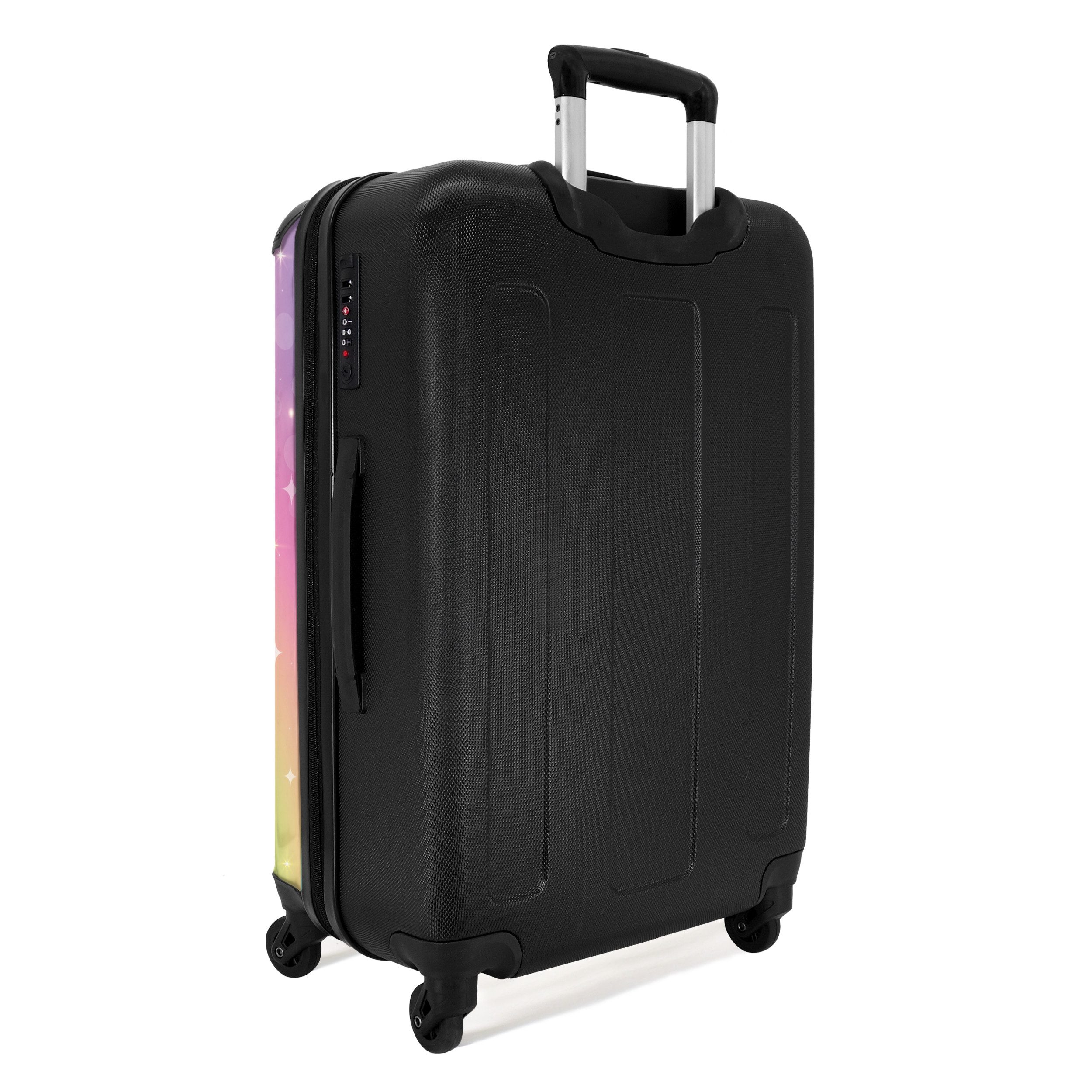 NoBoringSuitcases.com© Kinderkoffer mit leuchtende Räder - Herzen für Regenbogen-Hintergrund 67 cm - 72 L, 4 Rollen, Koffer Mittelgroß für 20kg, Suitcase für Erwachsene, Reisekoffer
