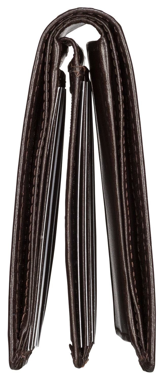 Red Baron Geldbörse Geldbeutel Leder Braun RB-WT-006-04, Kreditkartenfächer, Netzfach, Münzfach mit Druckknopf
