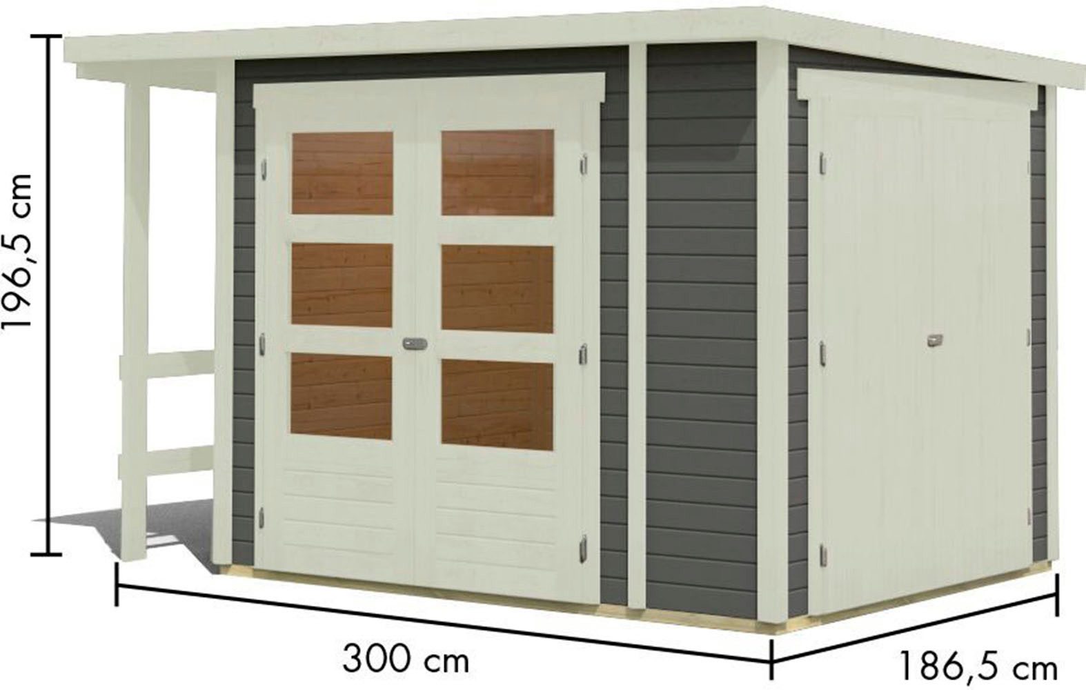 Karibu Gartenhaus Multifunktionshaus 1 Pultdach, BxT: 300x186,5 cm, naturbelassen oder terragrau, Made in Germany