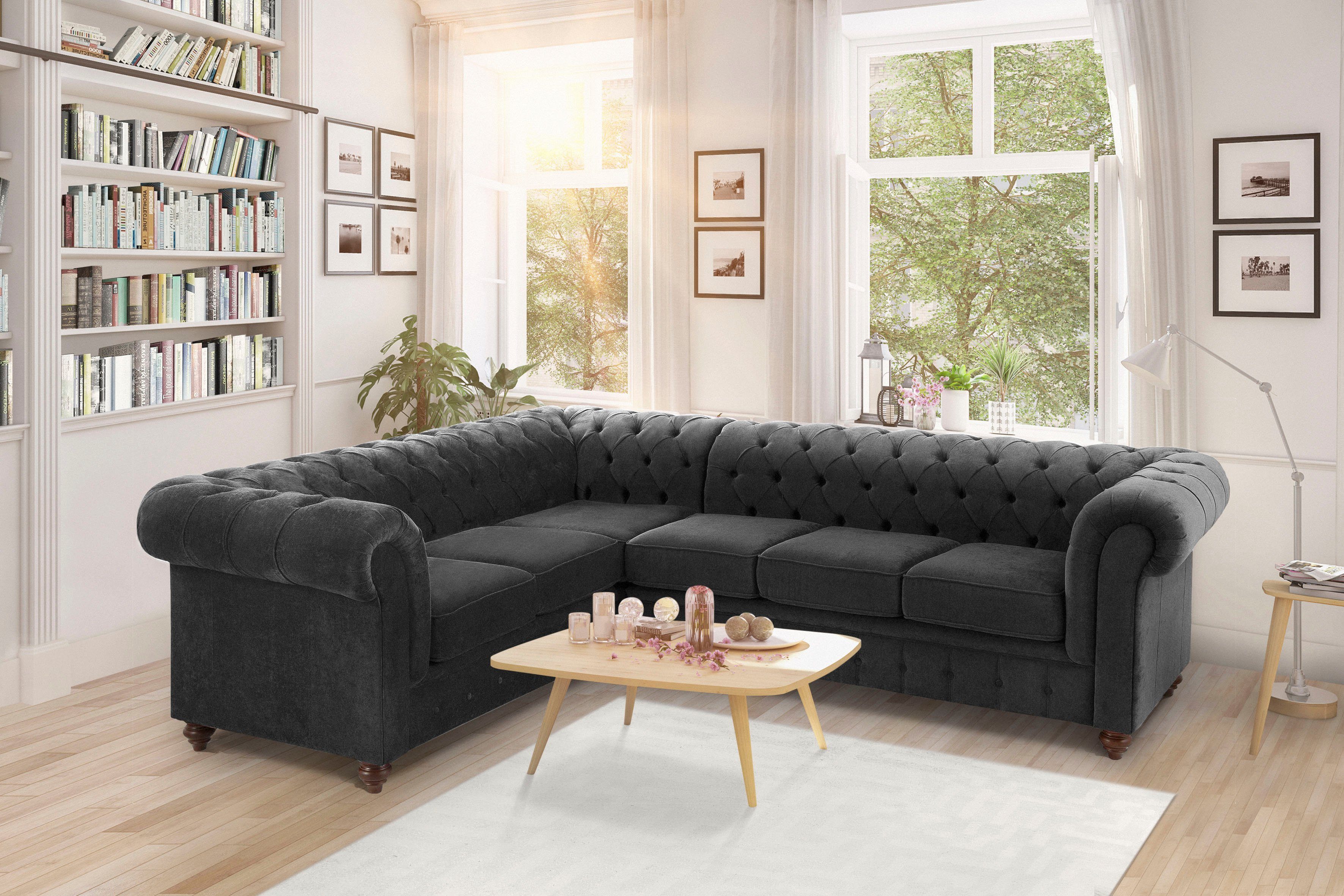 Home affaire Chesterfield-Sofa Duc Ecksofa L-Form, hochwertige Knopfheftung günstig online kaufen