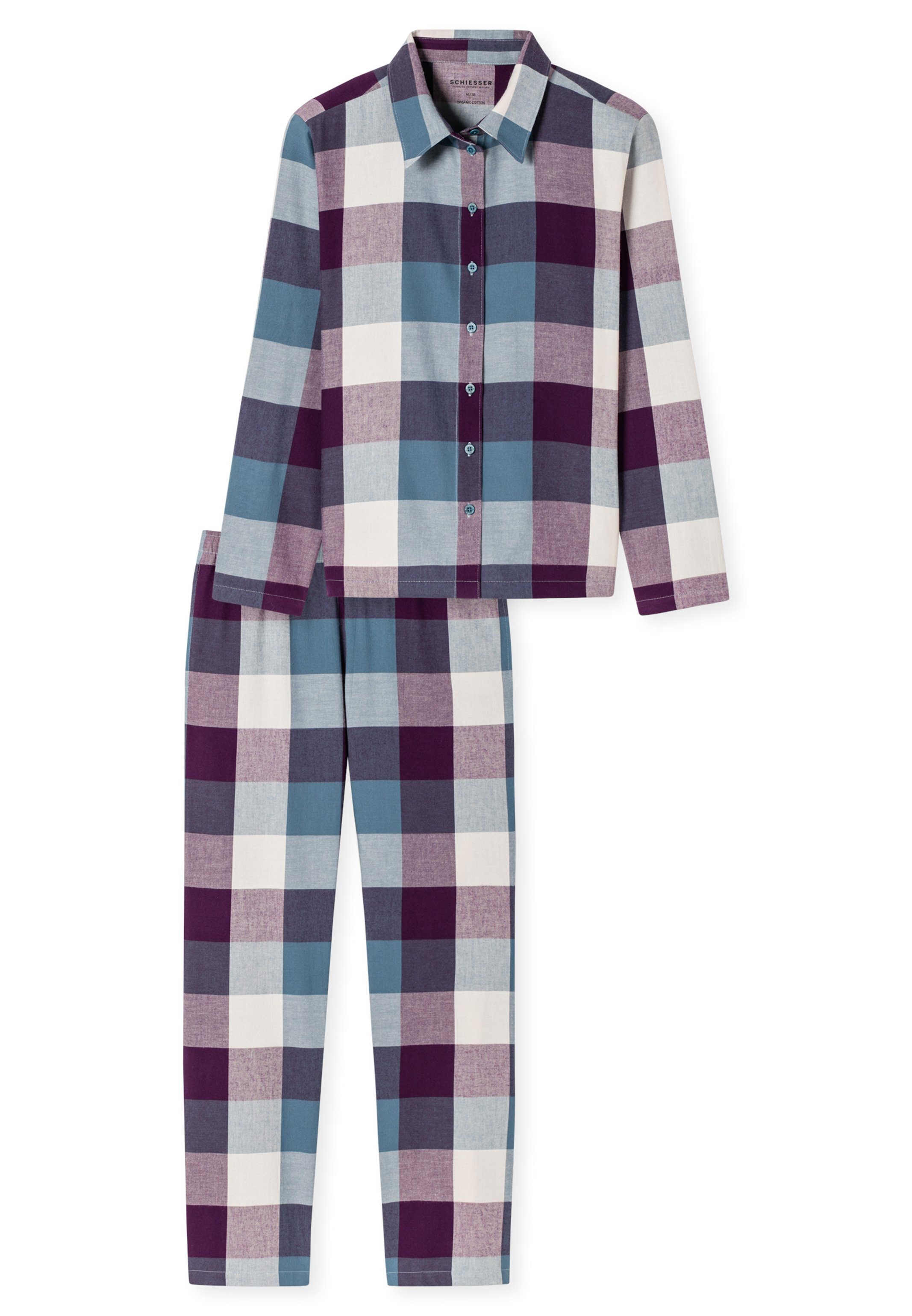 Organic Pyjama Knopfleiste tlg) Mehrfarbig Web Baumwolle Cotton Oberteil (Set, Schiesser Selected! Pyjama und mit Reverskragen - 2 Premium -