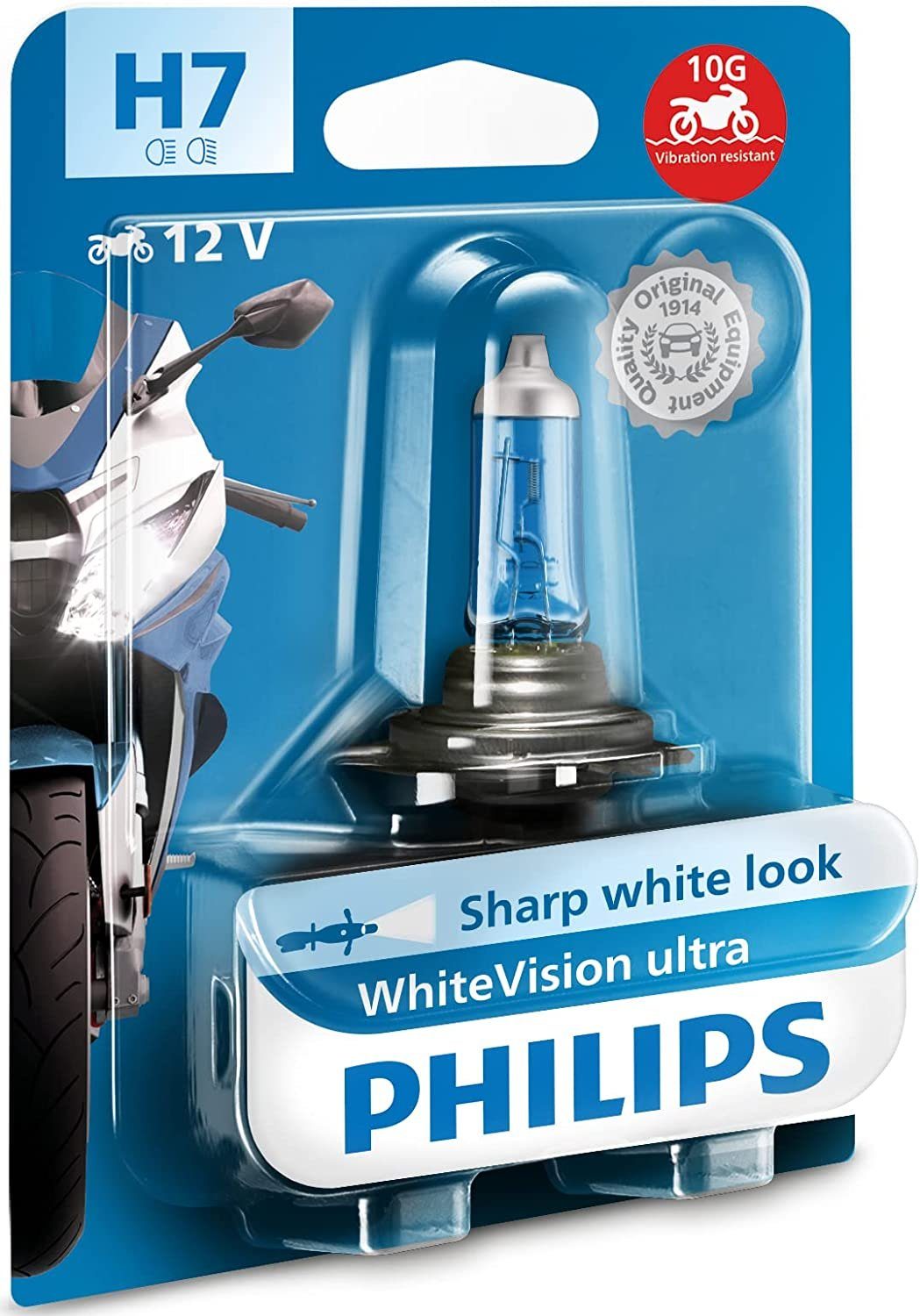 Philips Halogenlampe Philips WhiteVision Ultra Moto H7 PX26d 12 V