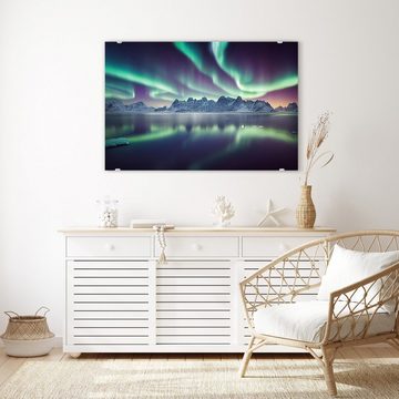 Primedeco Glasbild Wandbild Aurora borealis Nordlichter mit Aufhängung, Berge