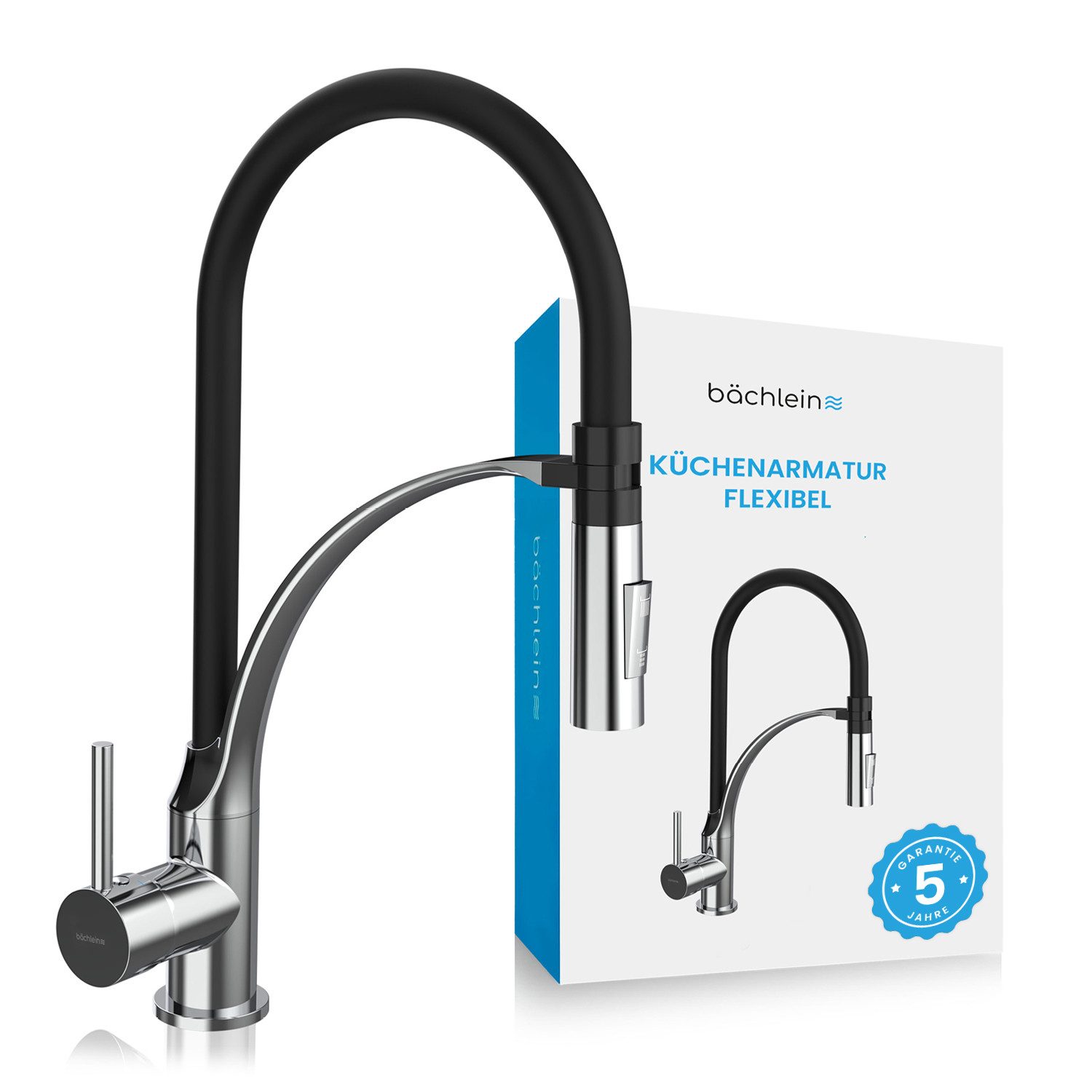 Bächlein Küchenarmatur Assaranco - flexibler Küchen Wasserhahn mit magnetischer Halterung Magnethalterung der Brause