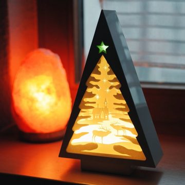 CiM LED Lichtbox 3D Papercut TREE - Frosty Landscape, LED fest integriert, Warmweiß, 17x6x26cm, Shadowbox, Wohnaccessoire, Nachtlicht, kabellose Dekoration