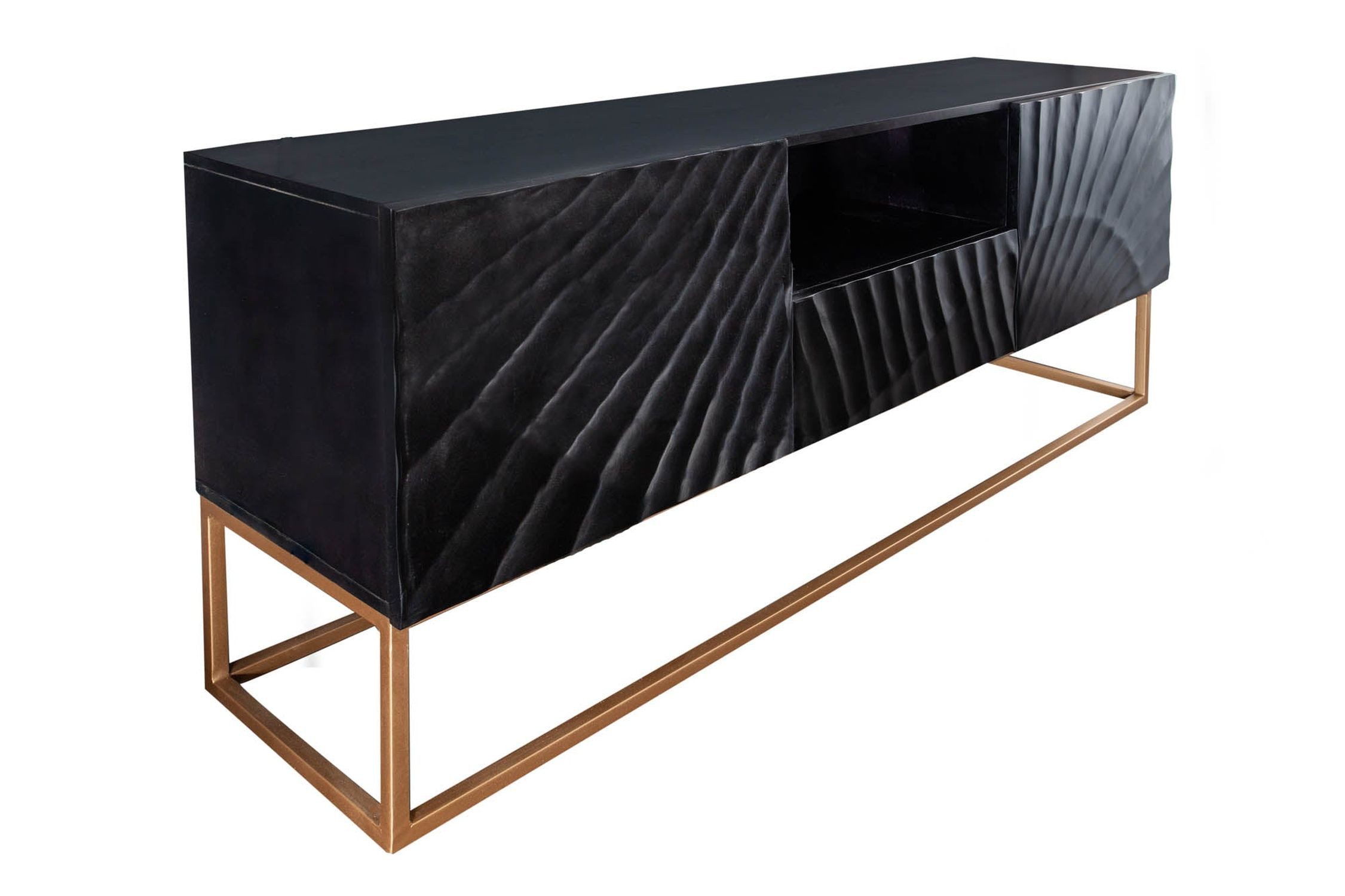 Licht-Erlebnisse TV-Board LORIEN, 160 cm in Schwarz Gold Handarbeit Mangoholz Metall