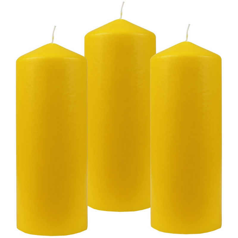 HS Candle Stumpenkerze »Blockkerze« (3-tlg), Wachskerzen Ø8cm x 20cm - Kerze in vielen Farben