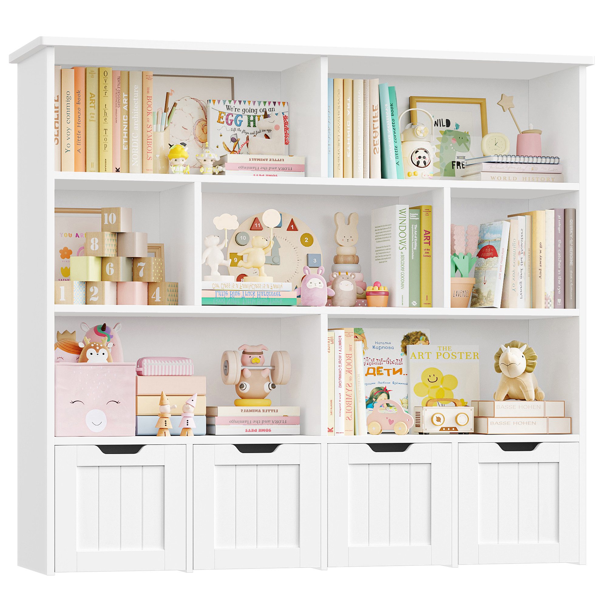 Homfa Kinderregal mit 4 Spielzeugkisten auf Rollen, Spielzeugregal mit 7 of günstig online kaufen