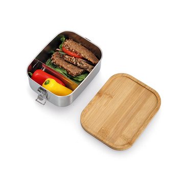 Zeller Present Aufbewahrungskorb Lunch Box m. Clipverschluss, Edelstahl/Bambus, silber, ca. 18,4 x 13,5 x 7 cm