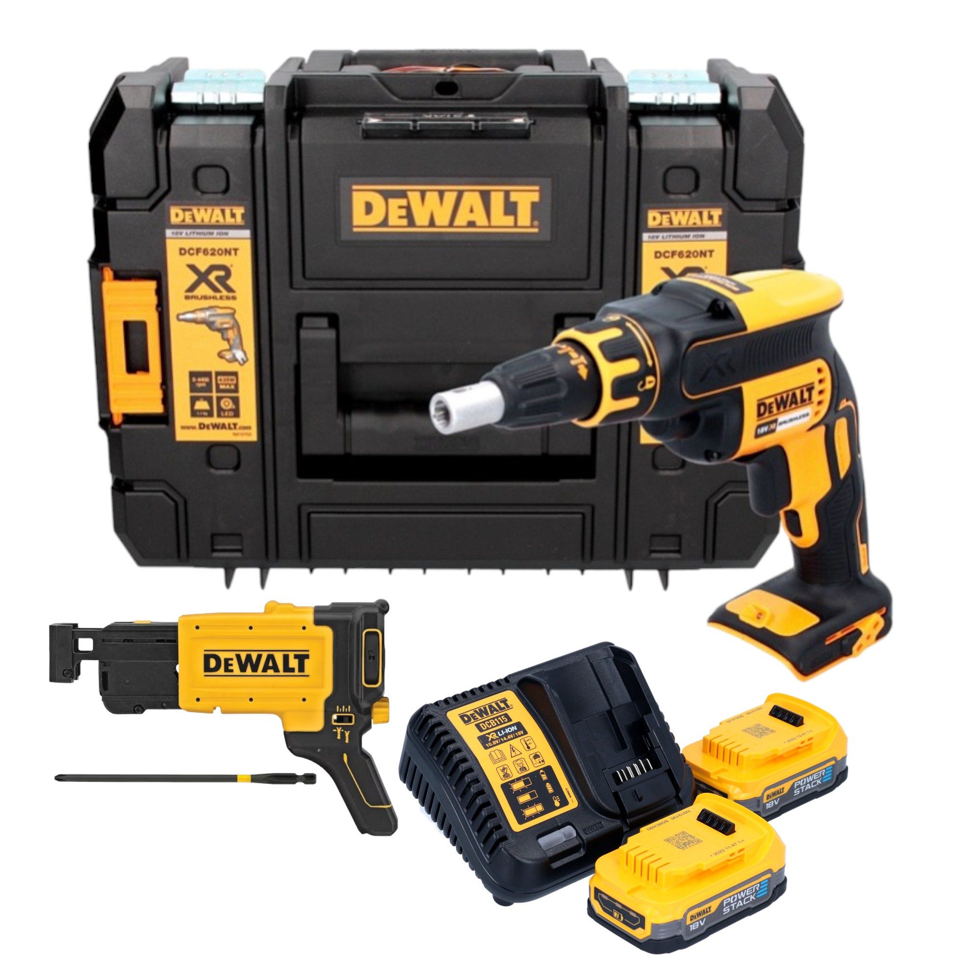 DeWalt Akku-Magazinschrauber DCF 620 E2T 18 V 30 Nm + 2x Powerstack Akku 1,7 Ah + Ladegerät + TSTAK