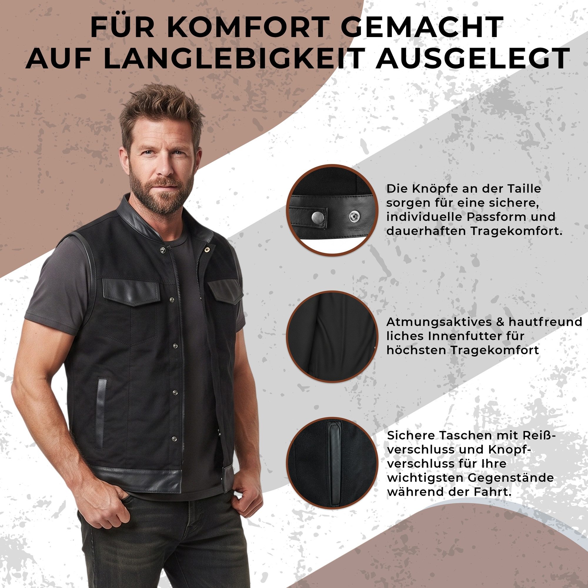 German Wear Motorradweste GW691 Denim+Leder Motorrad Biker Jeansweste Motorradweste Weste schwarz – Bild 3 von 5