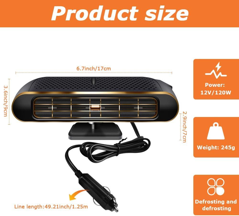 FELIXLEO Heizlüfter Autoheizung 12 V 120 W 2 in 1 Heizlüfter und Defroster 360° – Bild 2 von 5