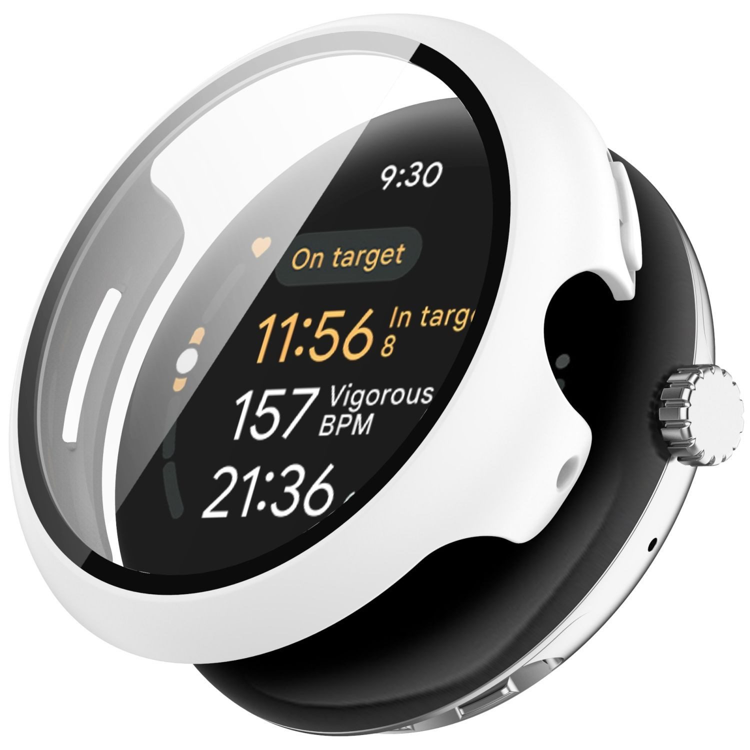 Wigento Smartwatch-Hülle Für Google Pixel Watch 3 45mm Kunststoff PC Hülle + Hart Glas Weiß, Schutzhülle aus PC + gehärtetem Glas für Rundumschutz