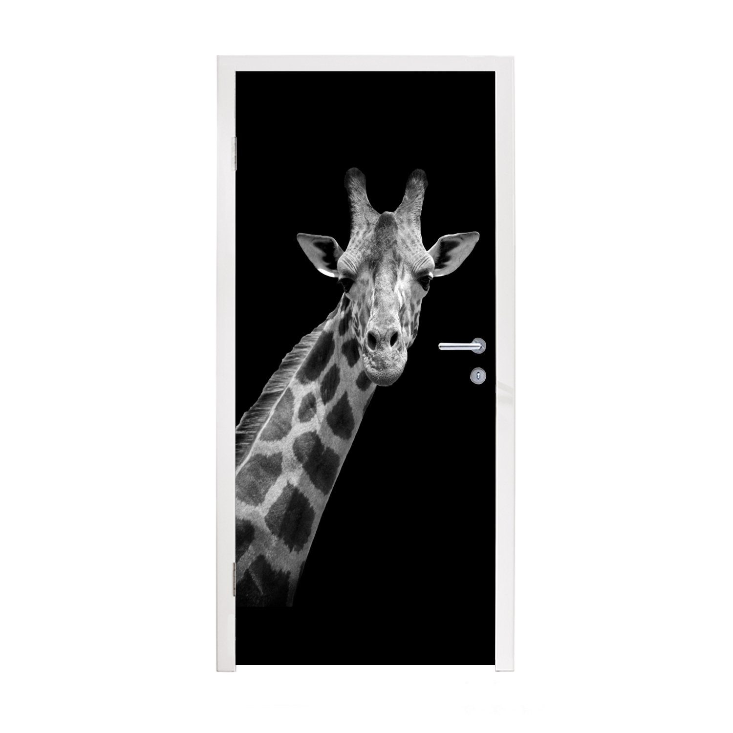 MuchoWow Türtapete Giraffe - Porträt, cm - für Fototapete Wildtiere Tür, Weiß Matt, Schwarz St), 75x205 (1 - bedruckt, - Türaufkleber