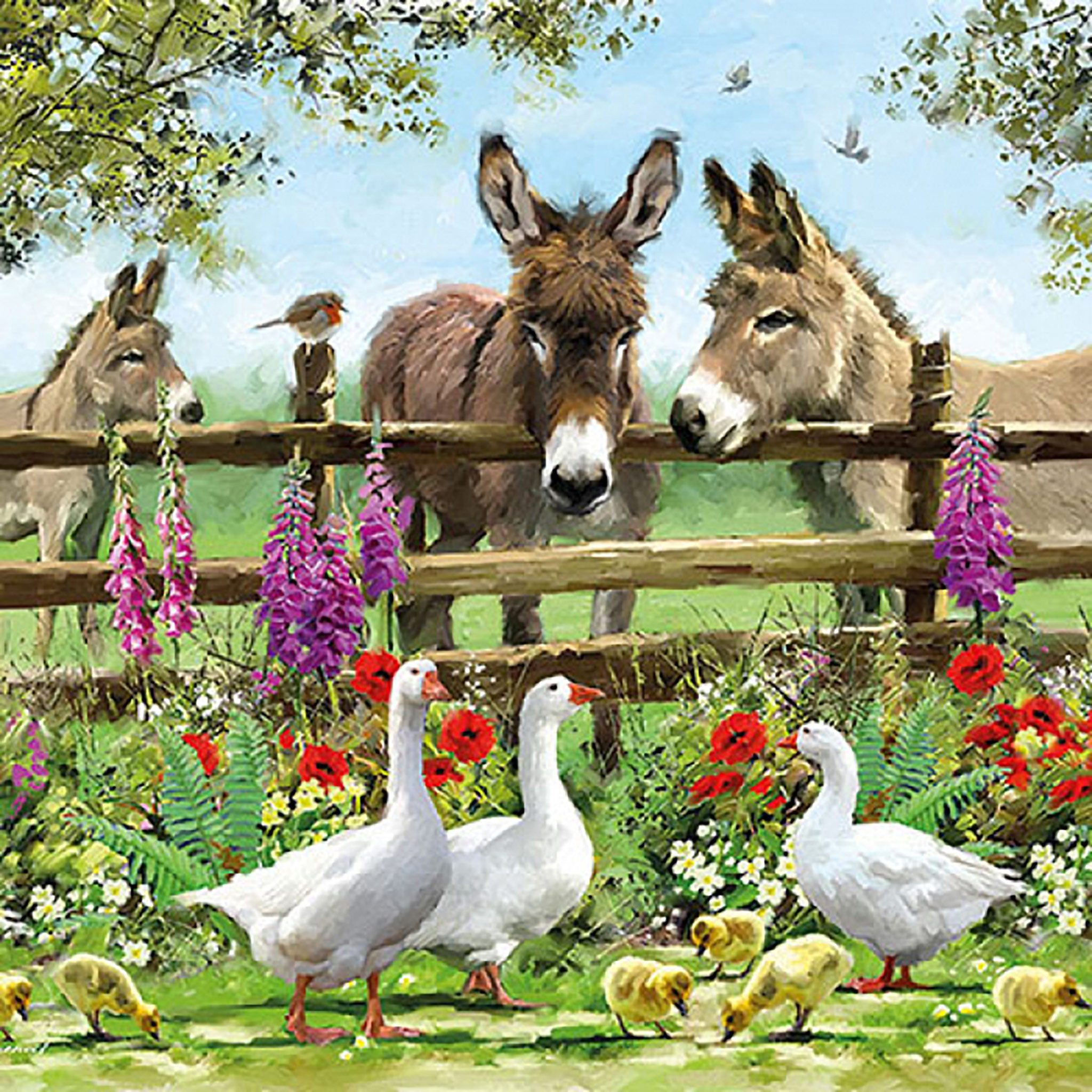 Ambiente Luxury Paper Products Papierserviette, Servietten Papier 33x33cm 3-lagig mit Bauernhof Tiere Motiv 20 Stück