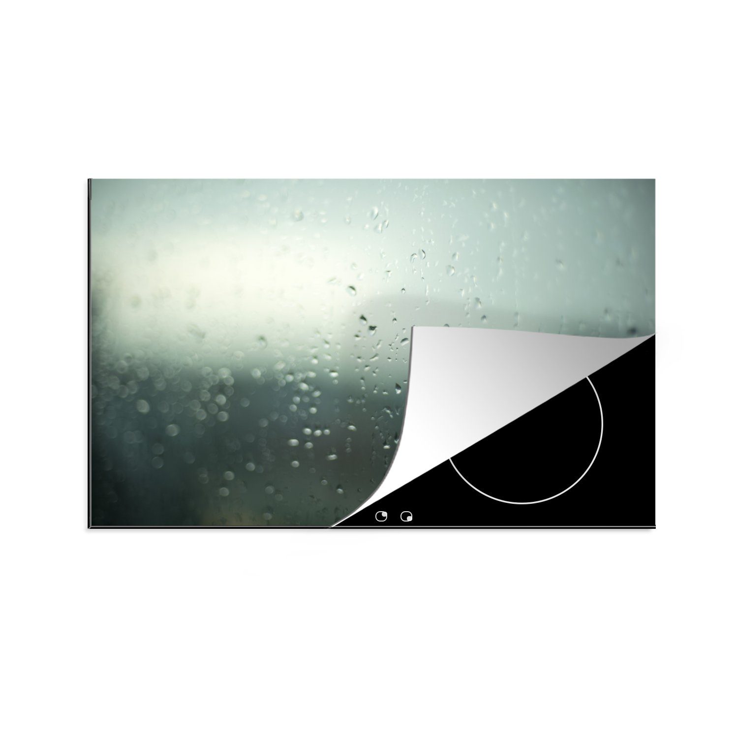 MuchoWow Herdblende-/Abdeckplatte Regentropfen auf dem Fenster, Vinyl, (1 tlg), 81x52 cm, Induktionskochfeld Schutz für die küche, Ceranfeldabdeckung