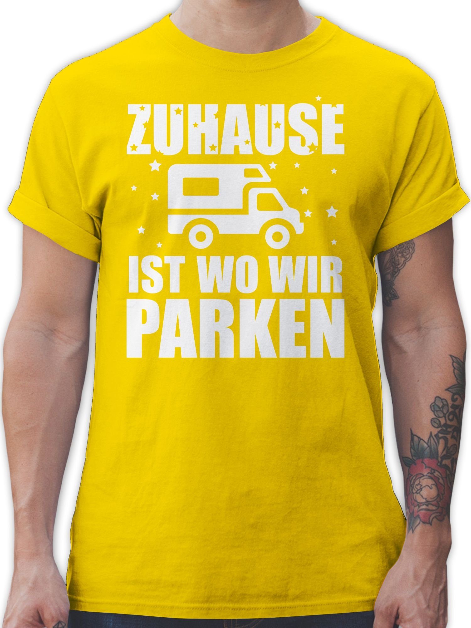 Shirtracer T-Shirt Zuhause ist wo wir parken - weiß Hobby Outfit 3 Gelb | T-Shirts