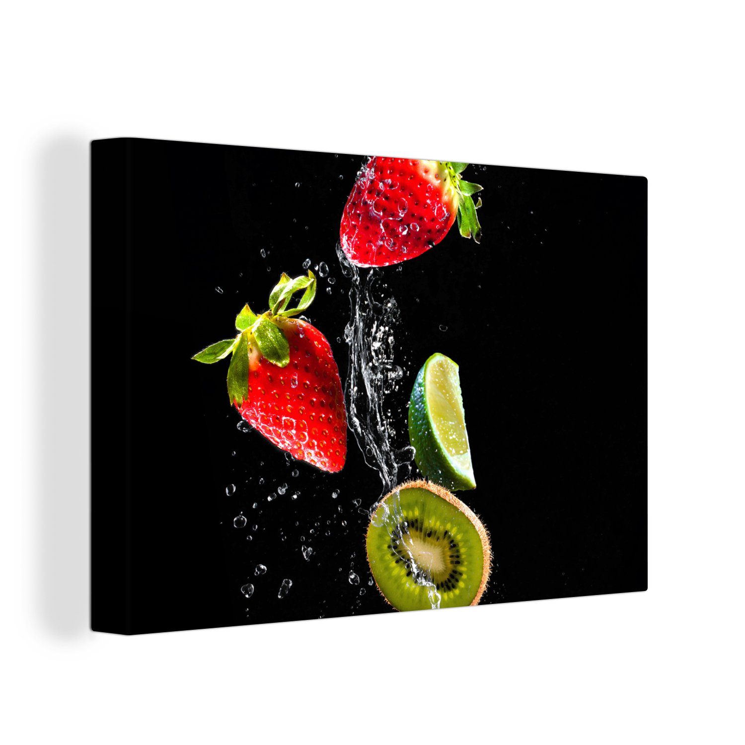 OneMillionCanvasses® Leinwandbild Obst - Wasser - Schwarz - Stillleben Erdb günstig online kaufen