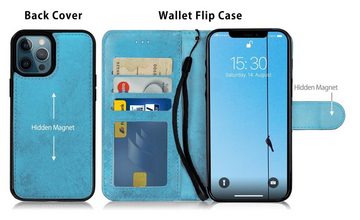 MyGadget Handyhülle Flip Case Handyhülle, für Apple iPhone 12 Pro Max - Magnetische Hülle aus Kunstleder Klapphülle - Kartenfach Schutzhülle in Hellblau